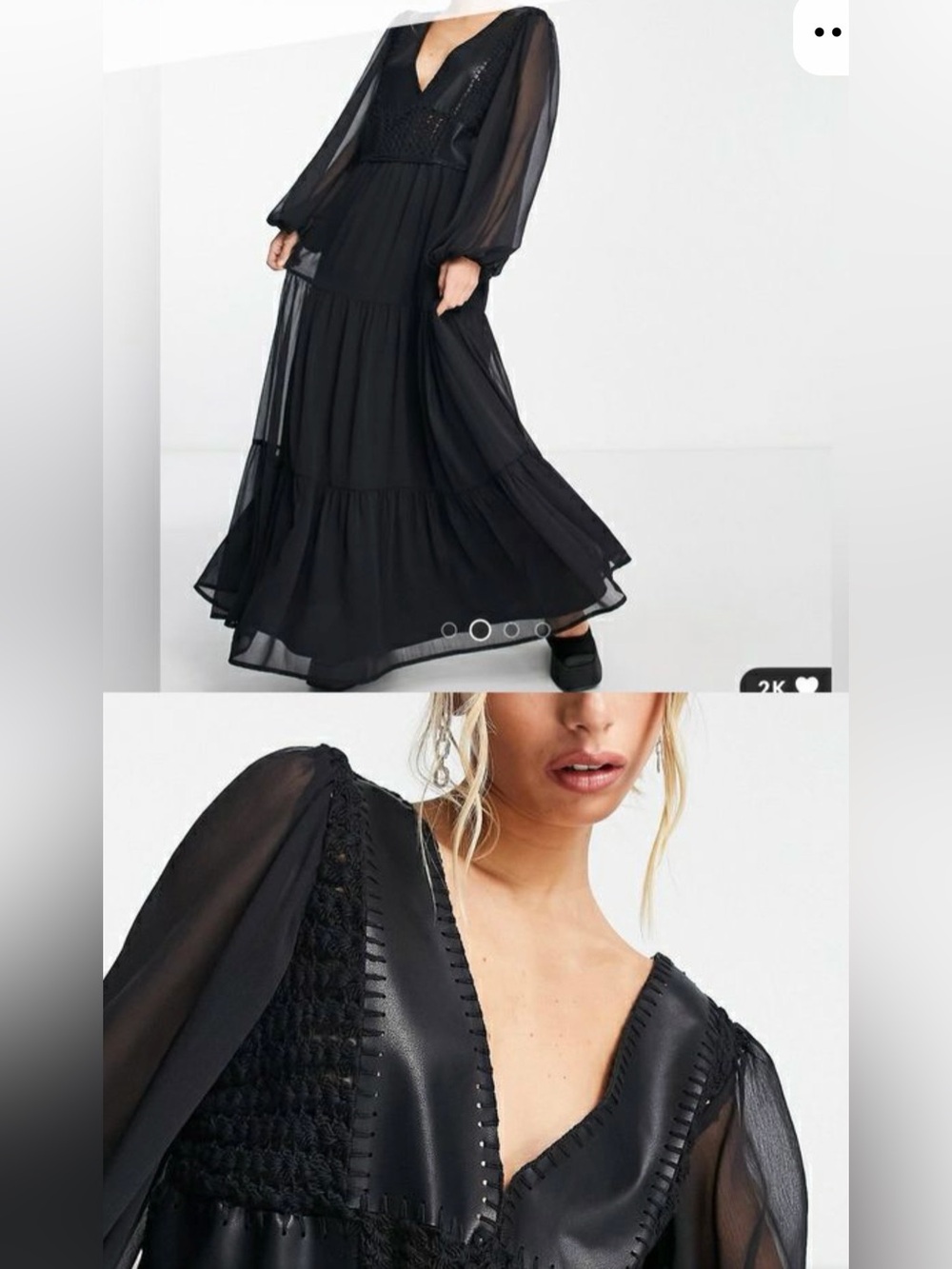 Asos Design Black Maxi dress crochet front/ faux leather dress sz 6